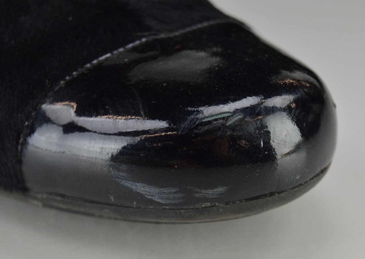 Chanel Black Pony Hair Boots with Patent Leather Cap Toes