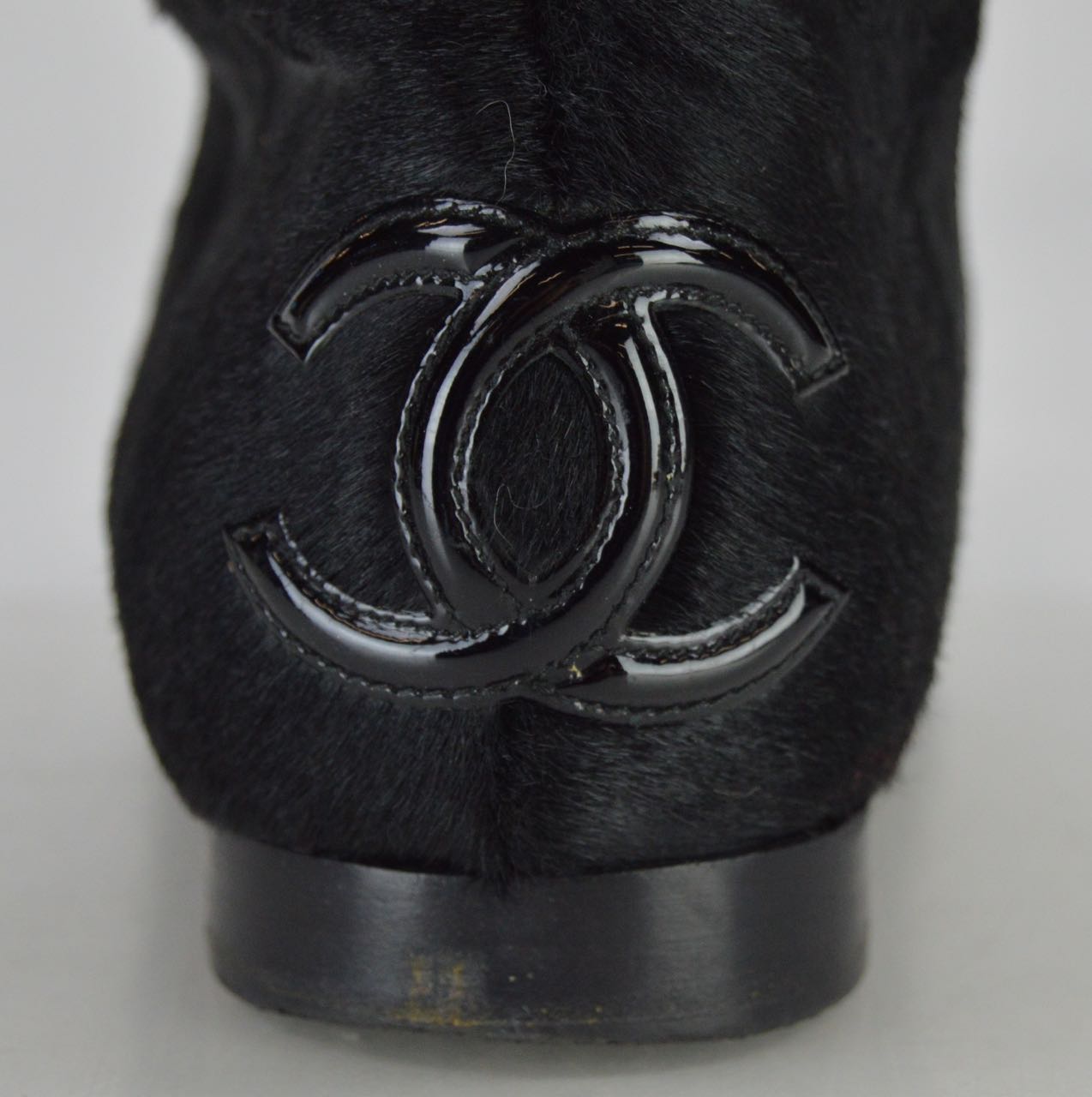 Chanel Black Pony Hair Boots with Patent Leather Cap Toes