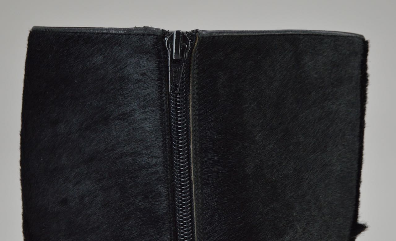 Chanel Black Pony Hair Boots with Patent Leather Cap Toes