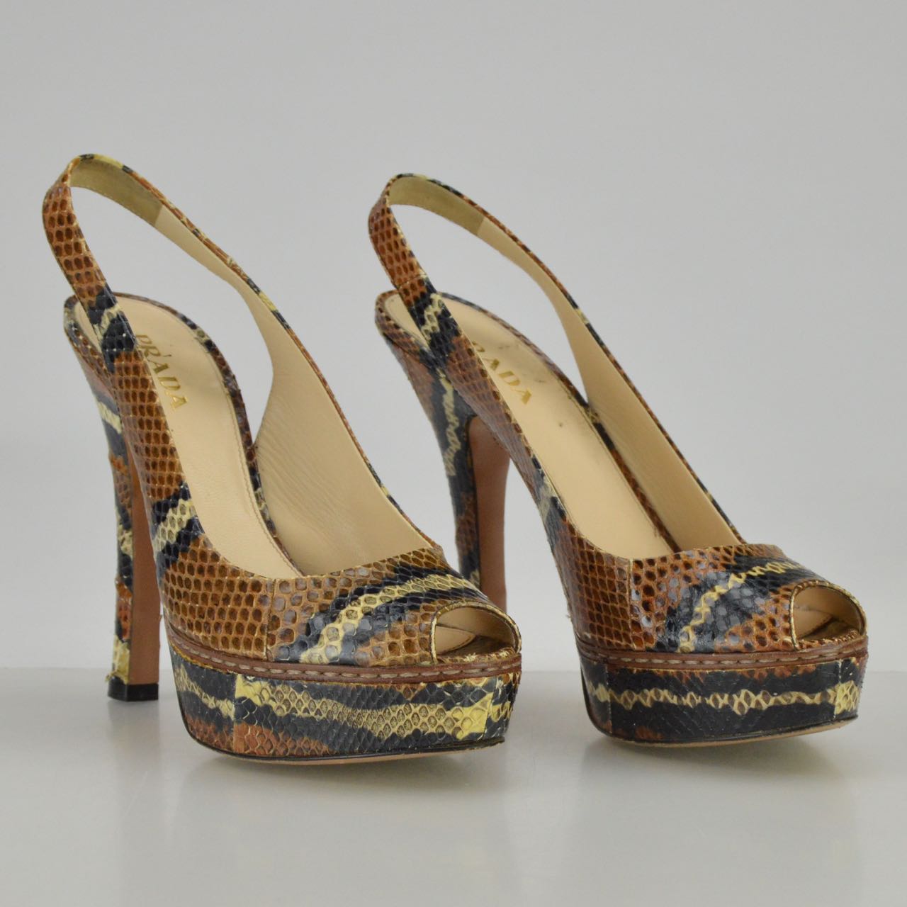 Prada Snakeskin Peep Toe Pumps