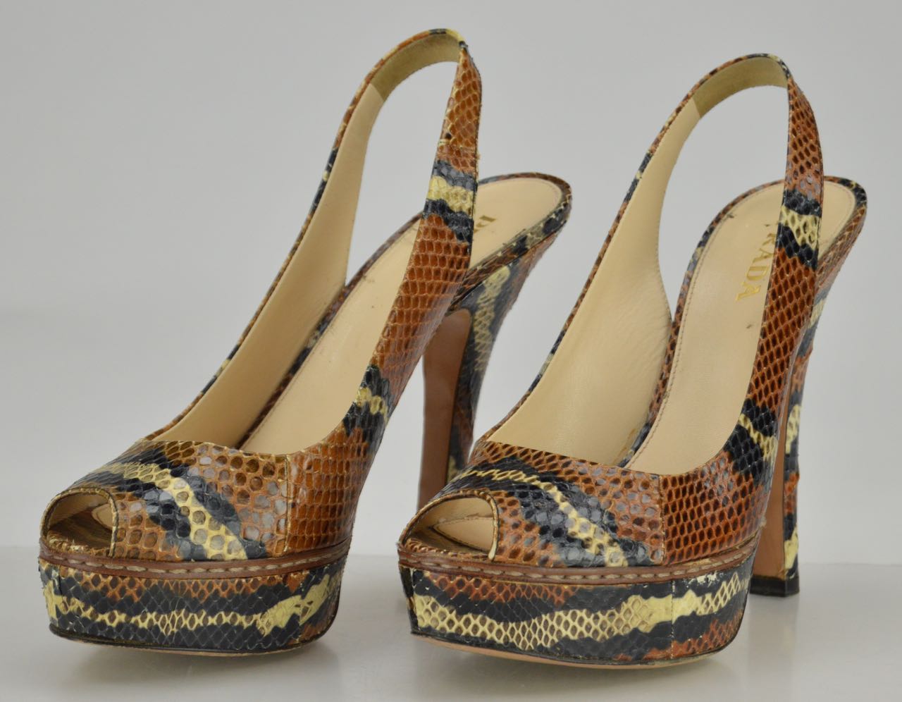 Prada Snakeskin Peep Toe Pumps