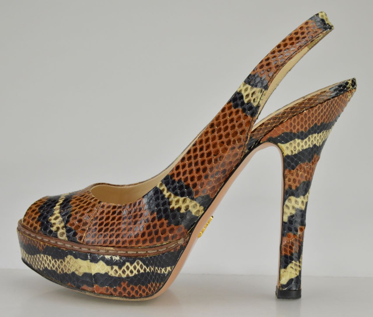 Prada Snakeskin Peep Toe Pumps