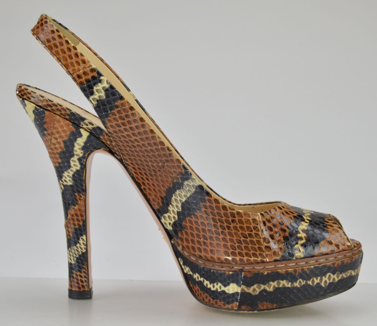 Prada Snakeskin Peep Toe Pumps