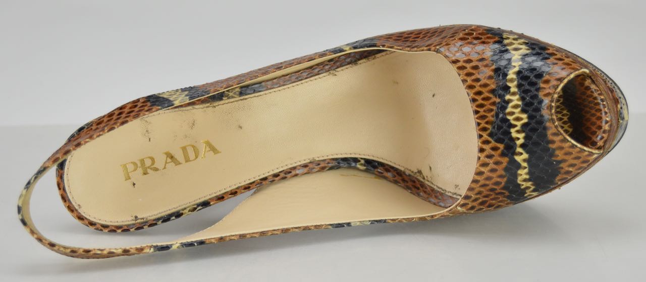 Prada Snakeskin Peep Toe Pumps