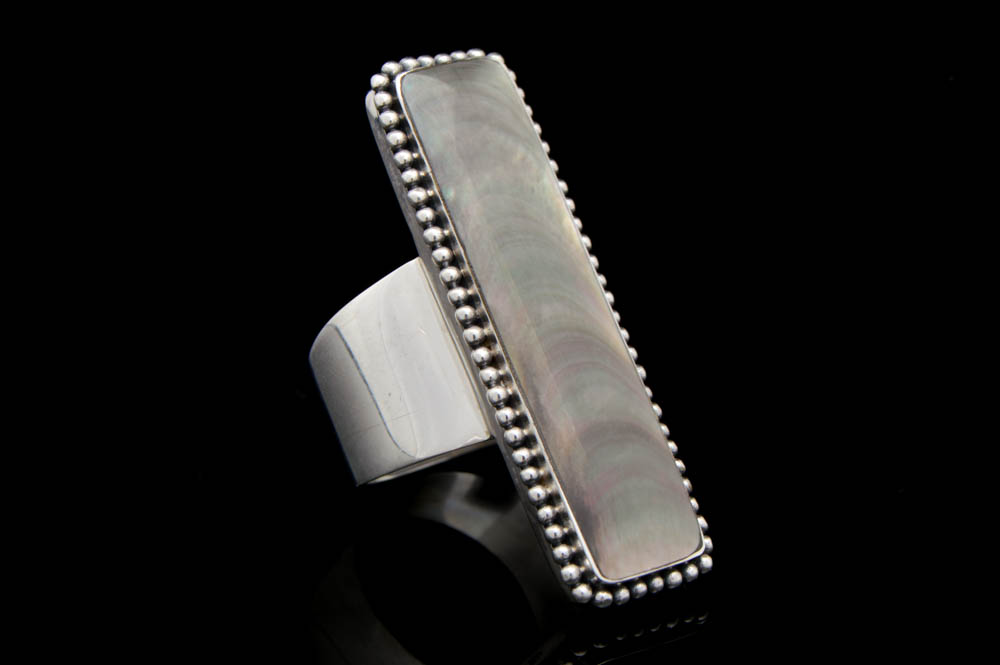 Sterling Silver and Elongated Shell Ring