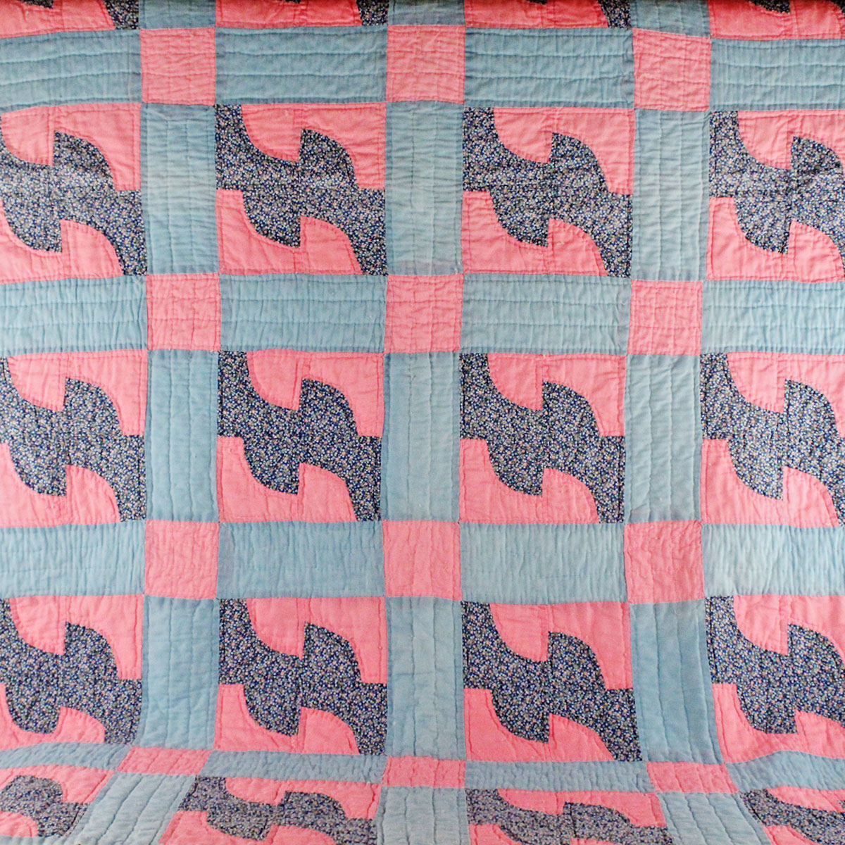 Hand Stitched Pink and Blue Quilt