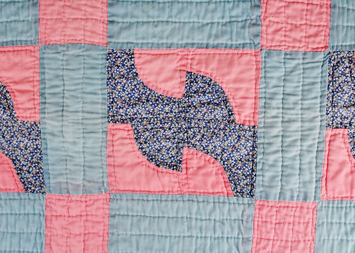 Hand Stitched Pink and Blue Quilt