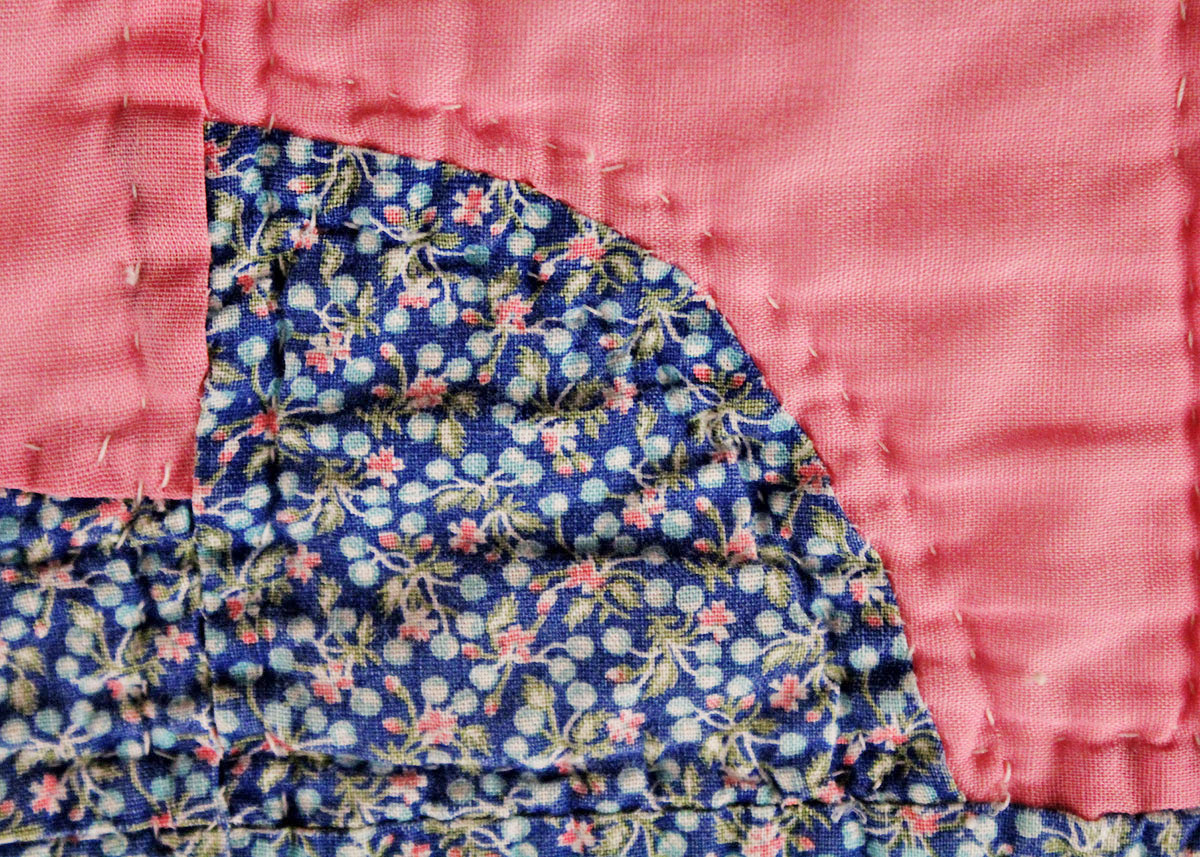 Hand Stitched Pink and Blue Quilt