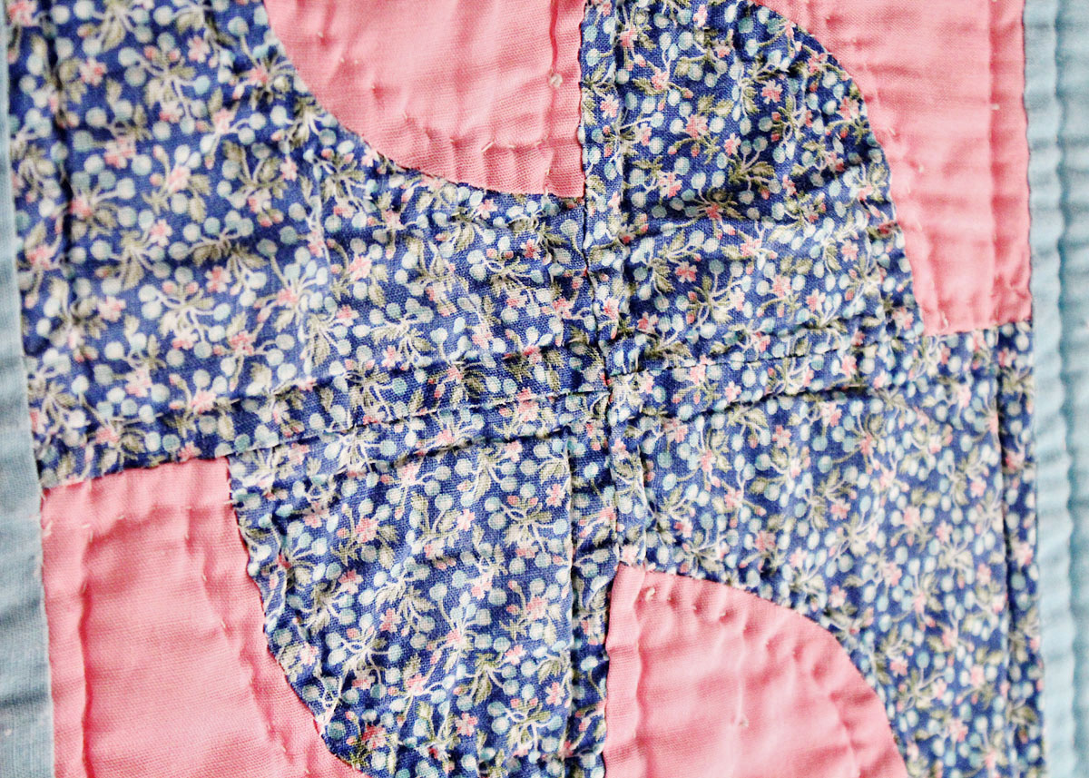 Hand Stitched Pink and Blue Quilt
