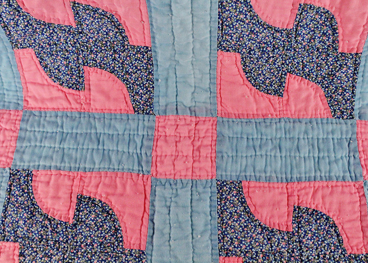 Hand Stitched Pink and Blue Quilt