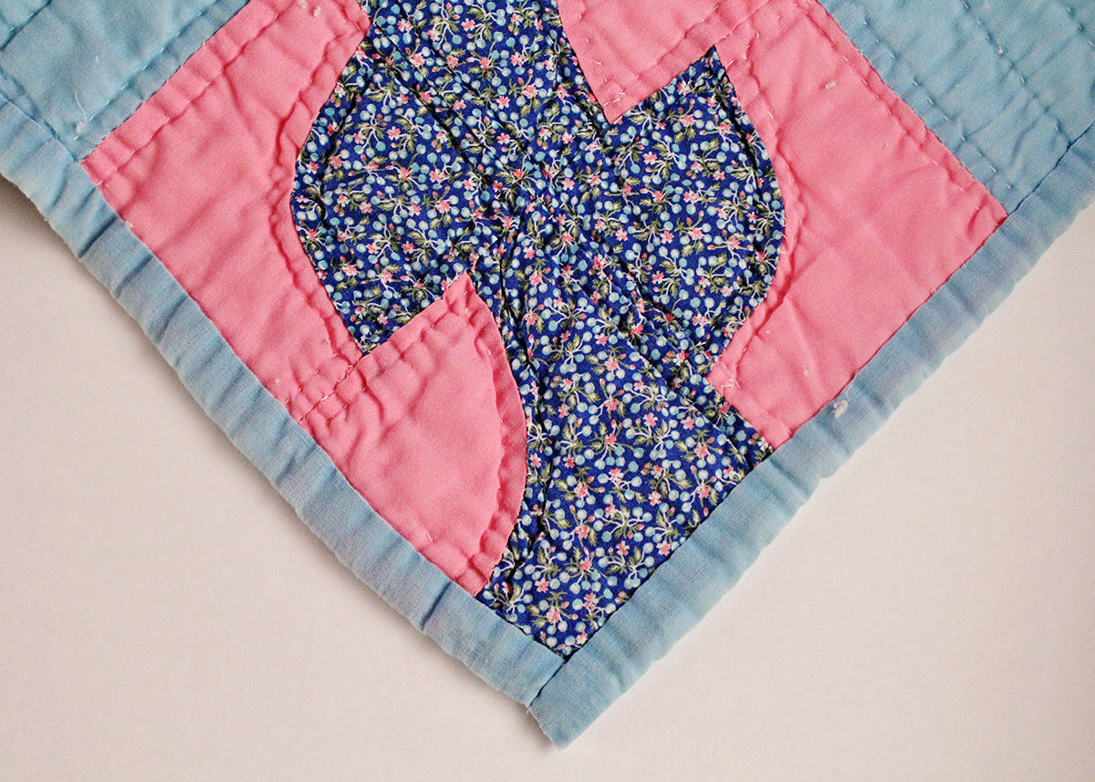 Hand Stitched Pink and Blue Quilt