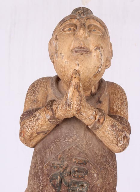 Late 19th Century Chinese Carved Wood "Good Fortune" Child Statue