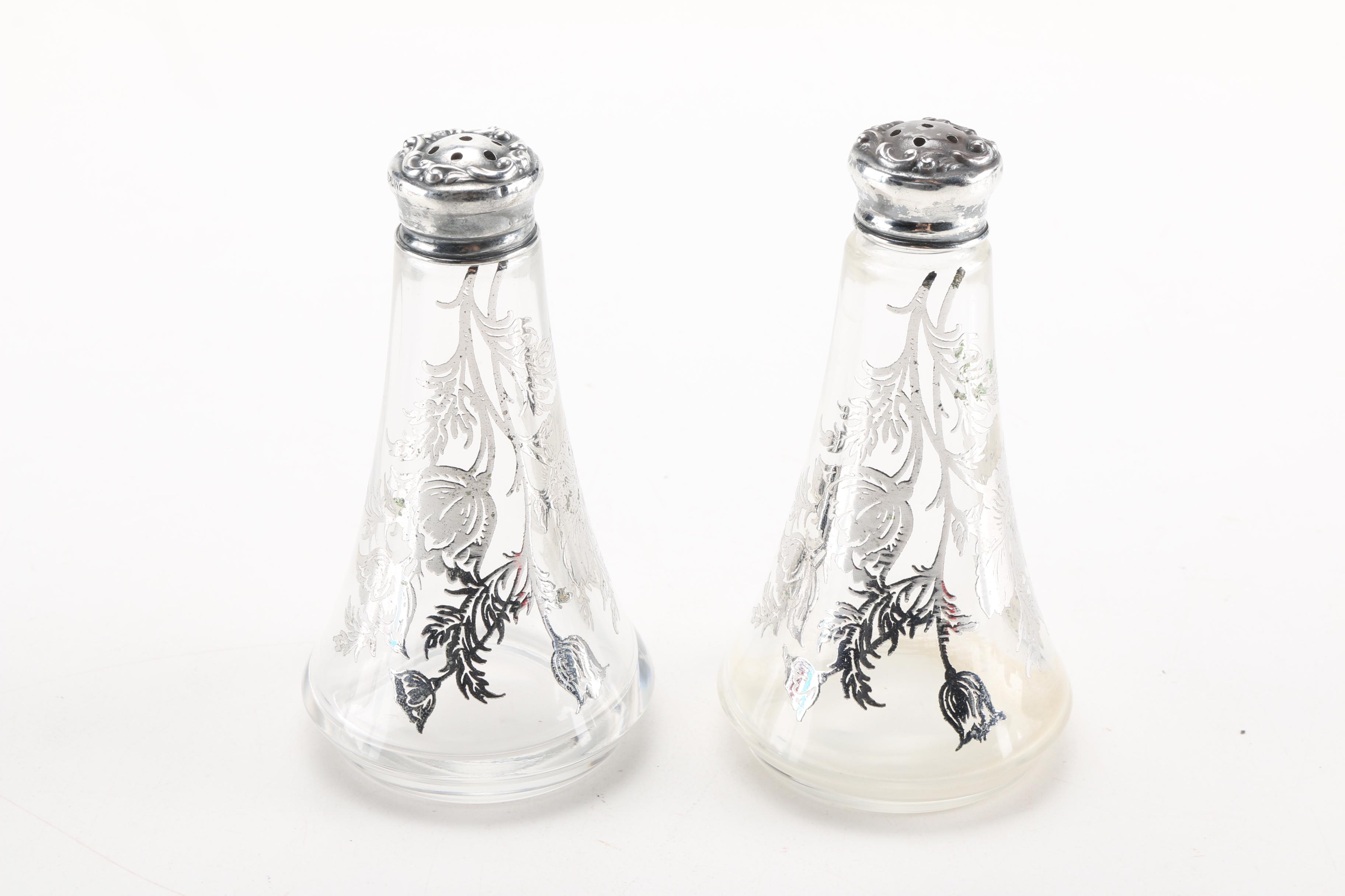 Sterling and Glass Shakers and a La Pierre Weighted Sterling Vase