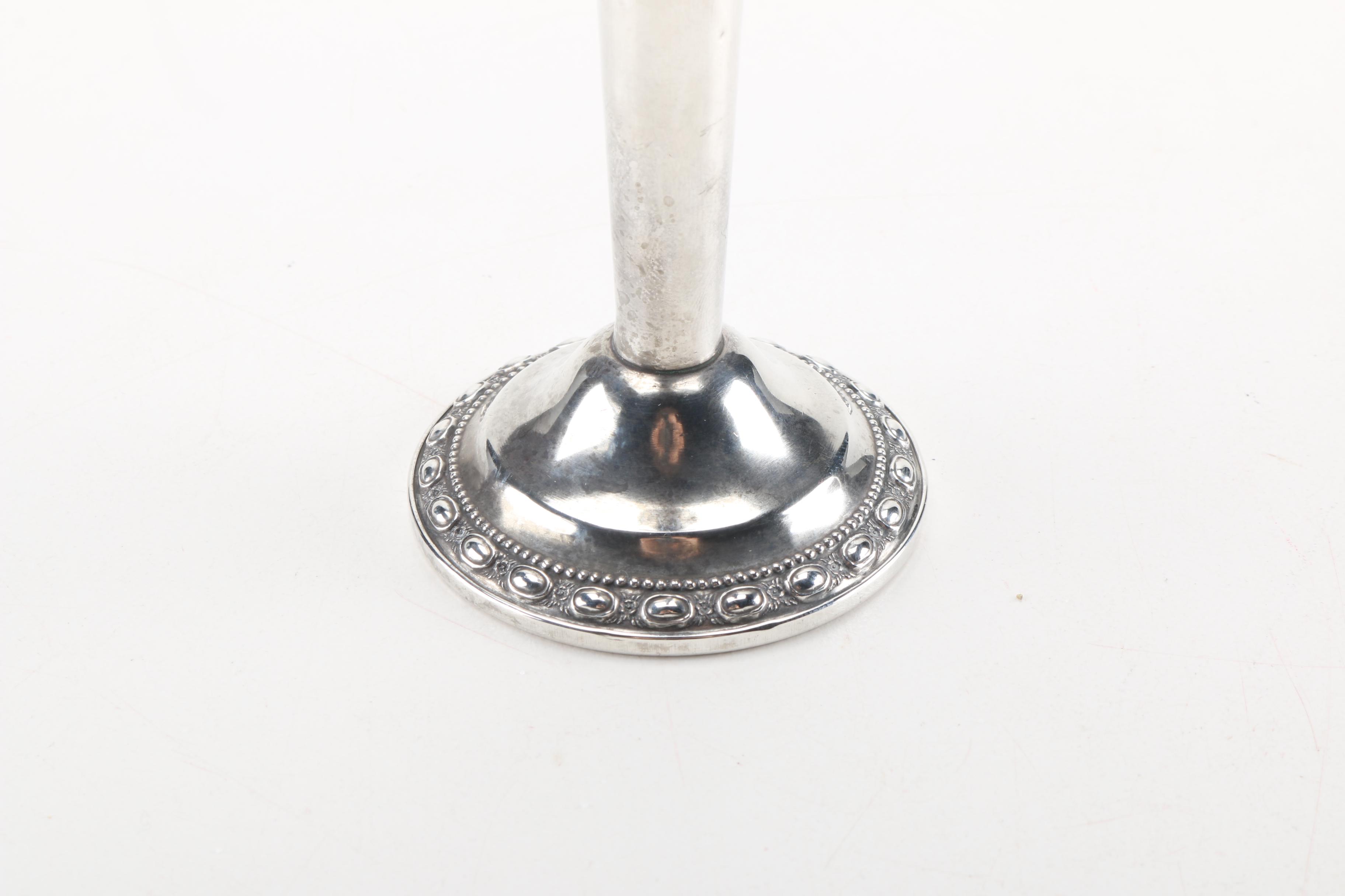 Sterling and Glass Shakers and a La Pierre Weighted Sterling Vase