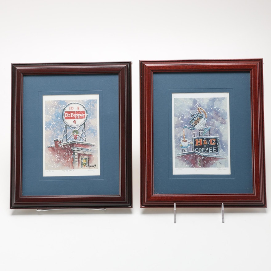 William  Kohler Limited Edition Offset Lithographs  "H&C Coffee" and "Dr. Pepper"