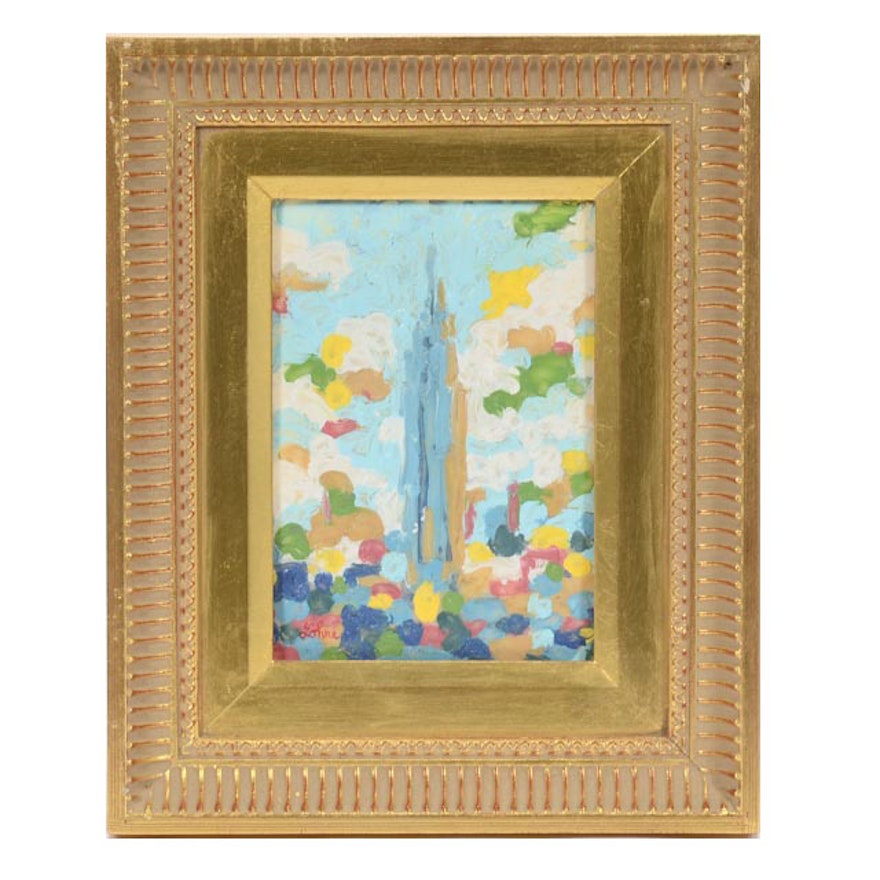 Tom Lohre Melted Oil Pastel Painting on Acrylic Glass "Empire State Building III"