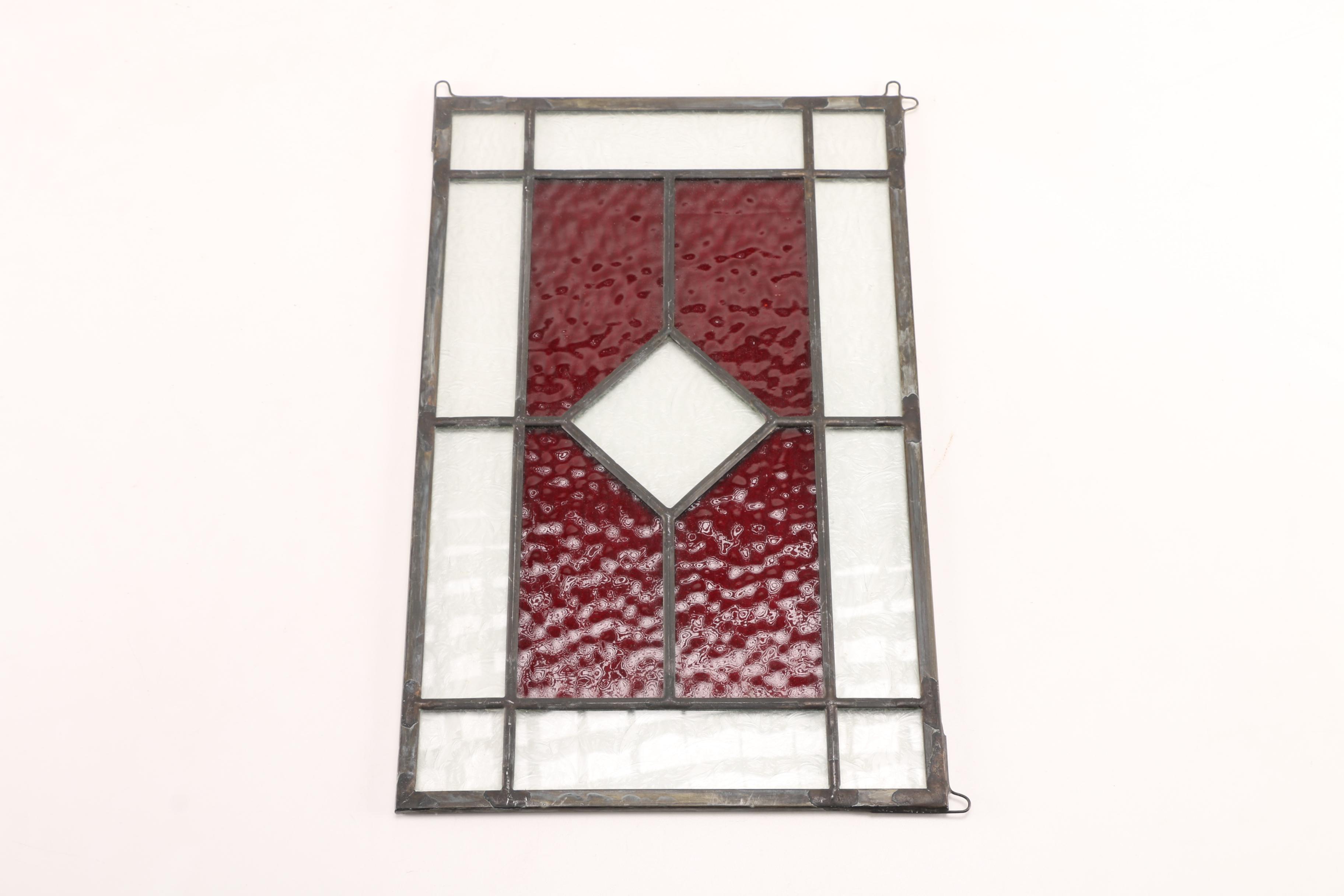 Leaded Red Stained Glass Panel