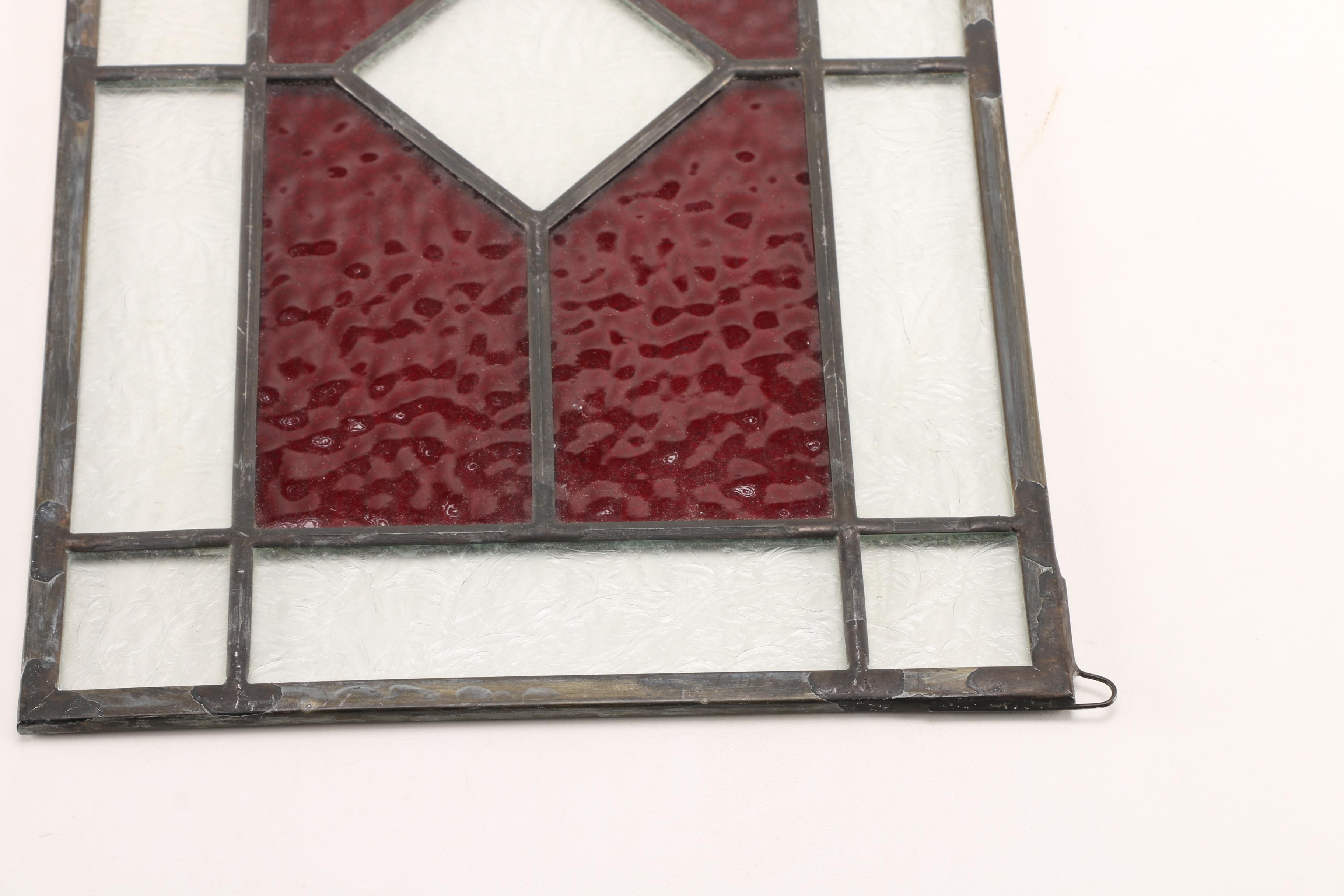 Leaded Red Stained Glass Panel