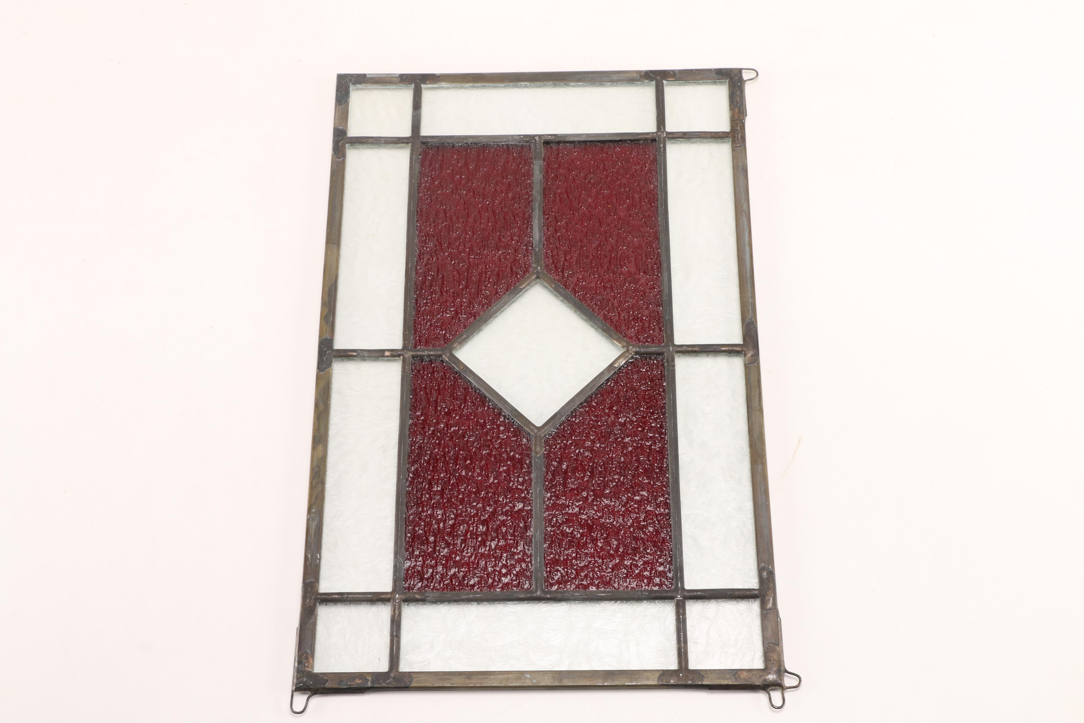 Leaded Red Stained Glass Panel