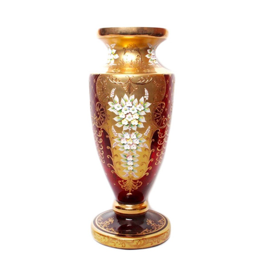 20 Inches Tall Cranberry Moser Style Bohemian Vase