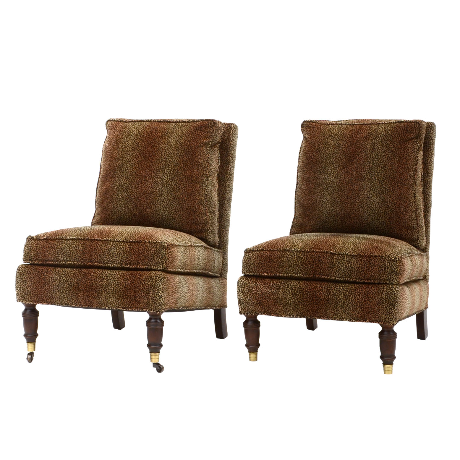 Pair of Leopard Print Upholstered Armless Side Chairs Susan had in Her Studio Dressing Room in Los Angeles