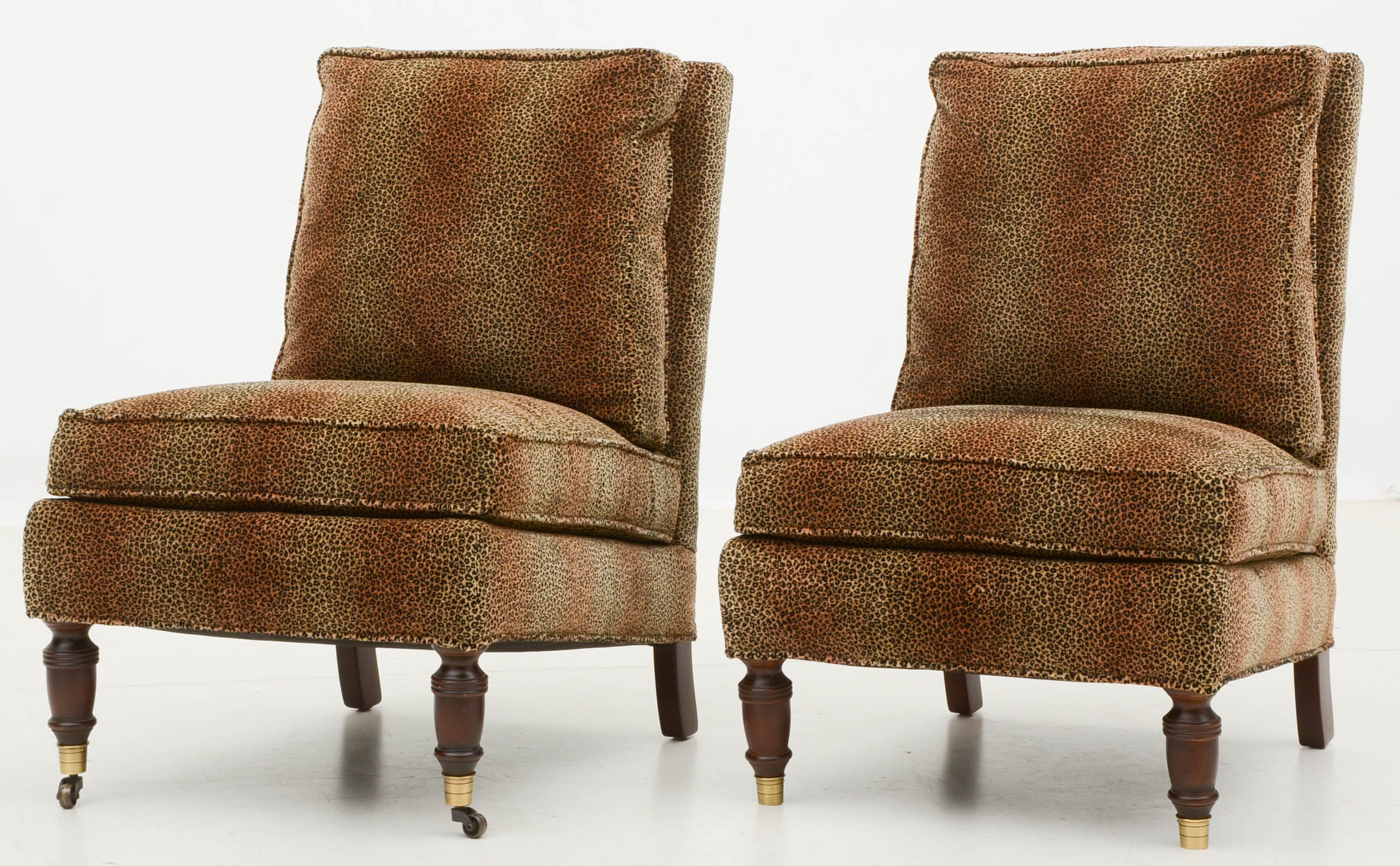 Pair of Leopard Print Upholstered Armless Side Chairs Susan had in Her Studio Dressing Room in Los Angeles