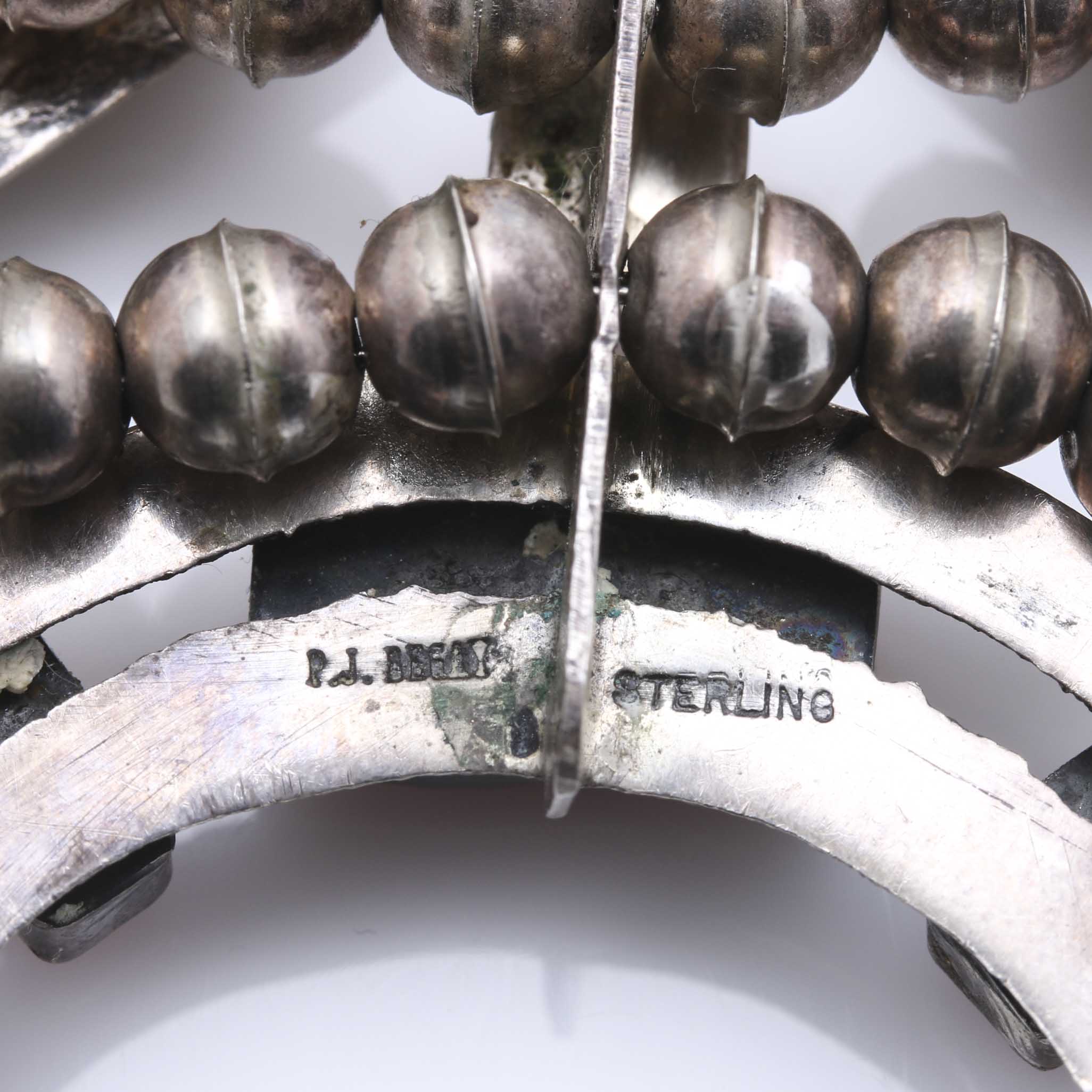 Paul J. Begay Sterling Silver Coral Navajo Squash Blossom Necklace