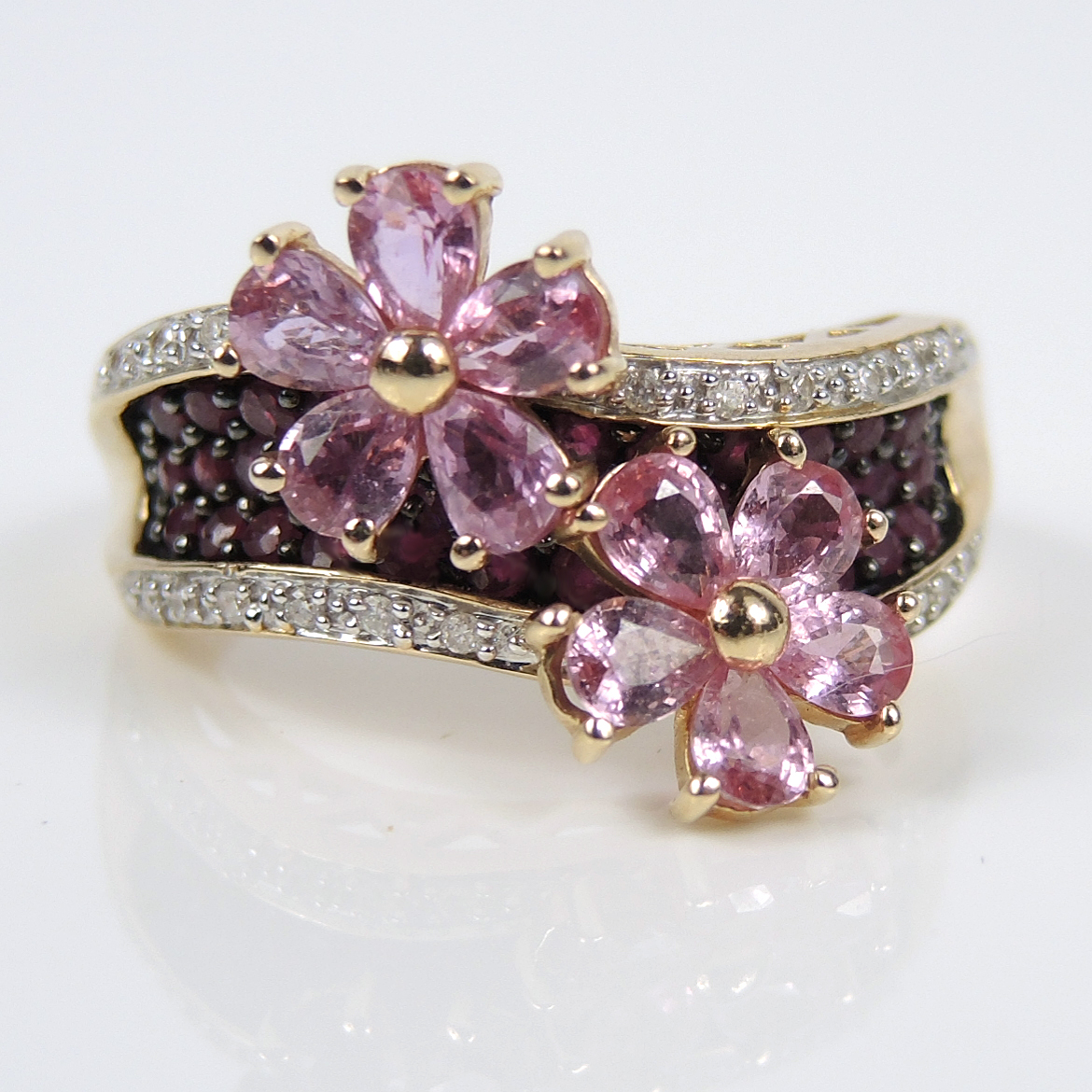 Meda 14K Gold Diamond Pink Sapphire and Ruby Ring