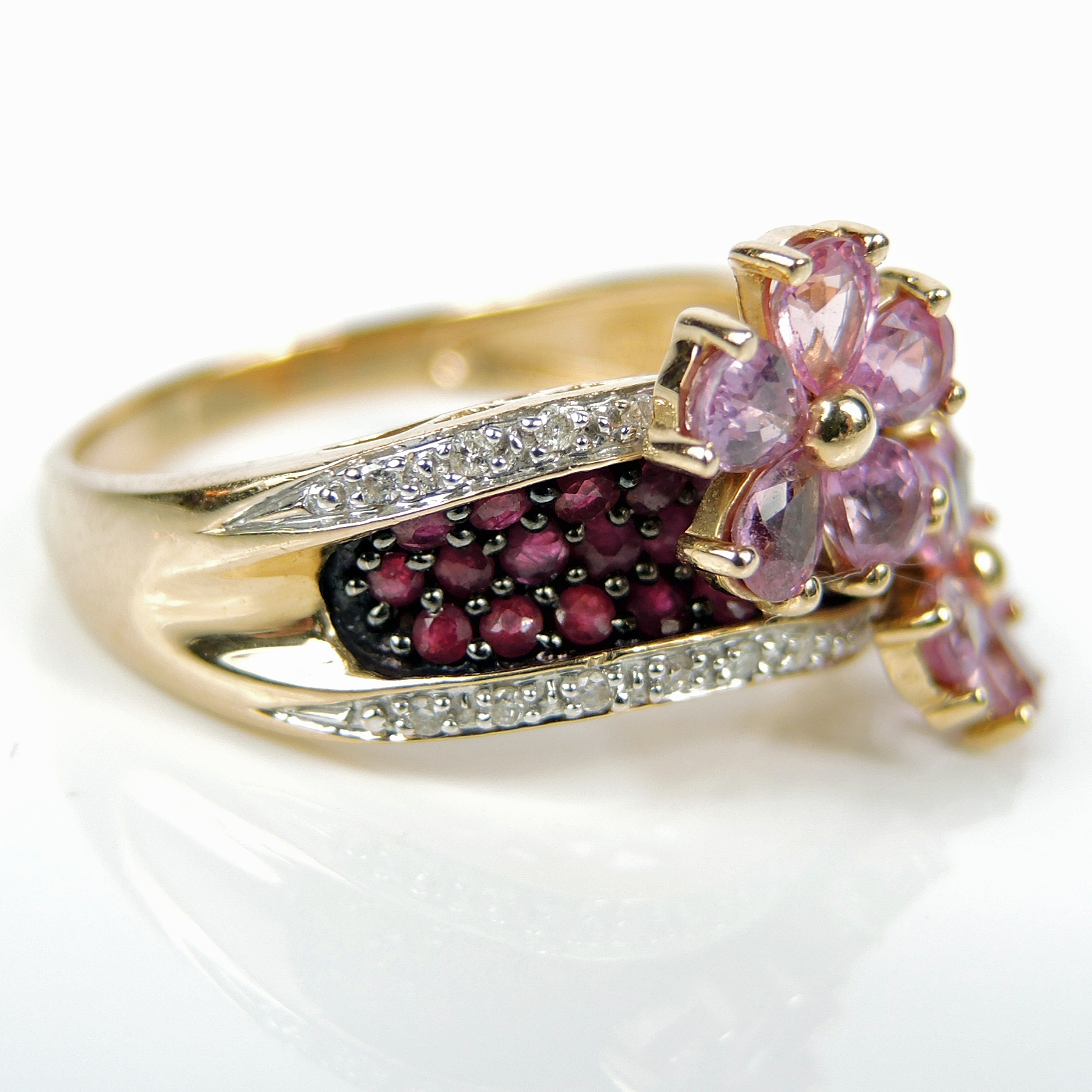 Meda 14K Gold Diamond Pink Sapphire and Ruby Ring