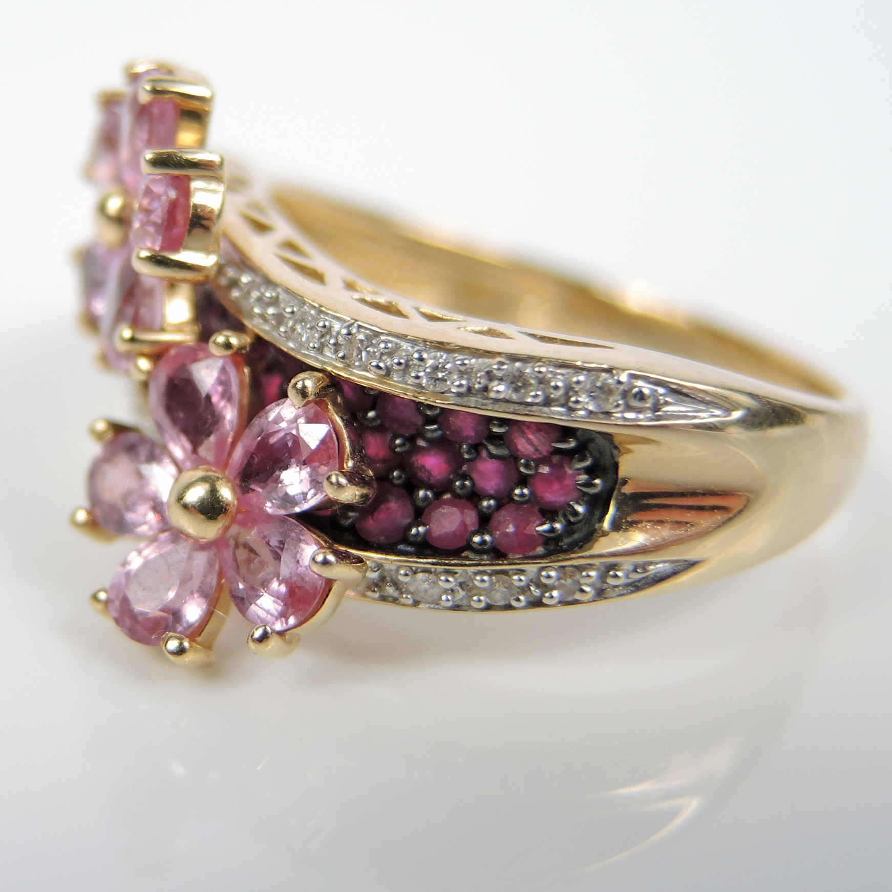 Meda 14K Gold Diamond Pink Sapphire and Ruby Ring