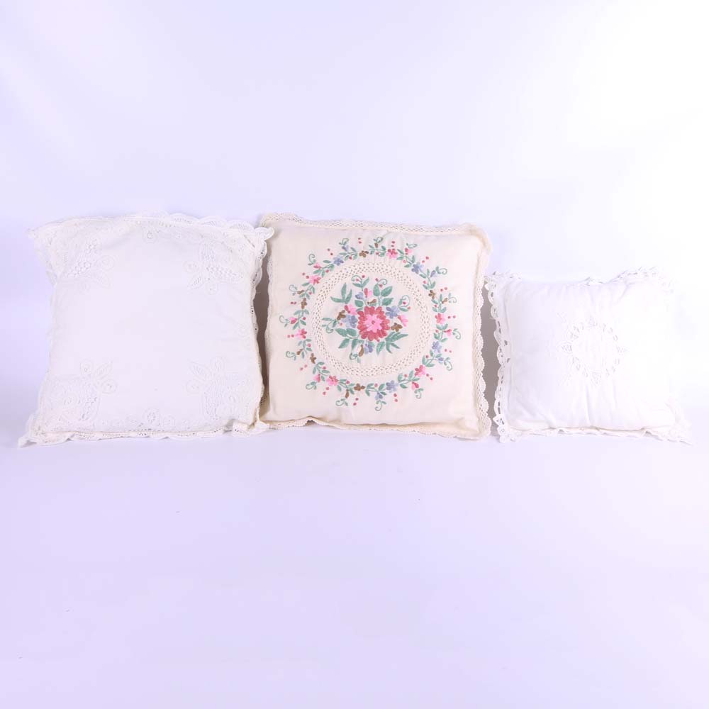 Set of Three Vintage Lace Pillows