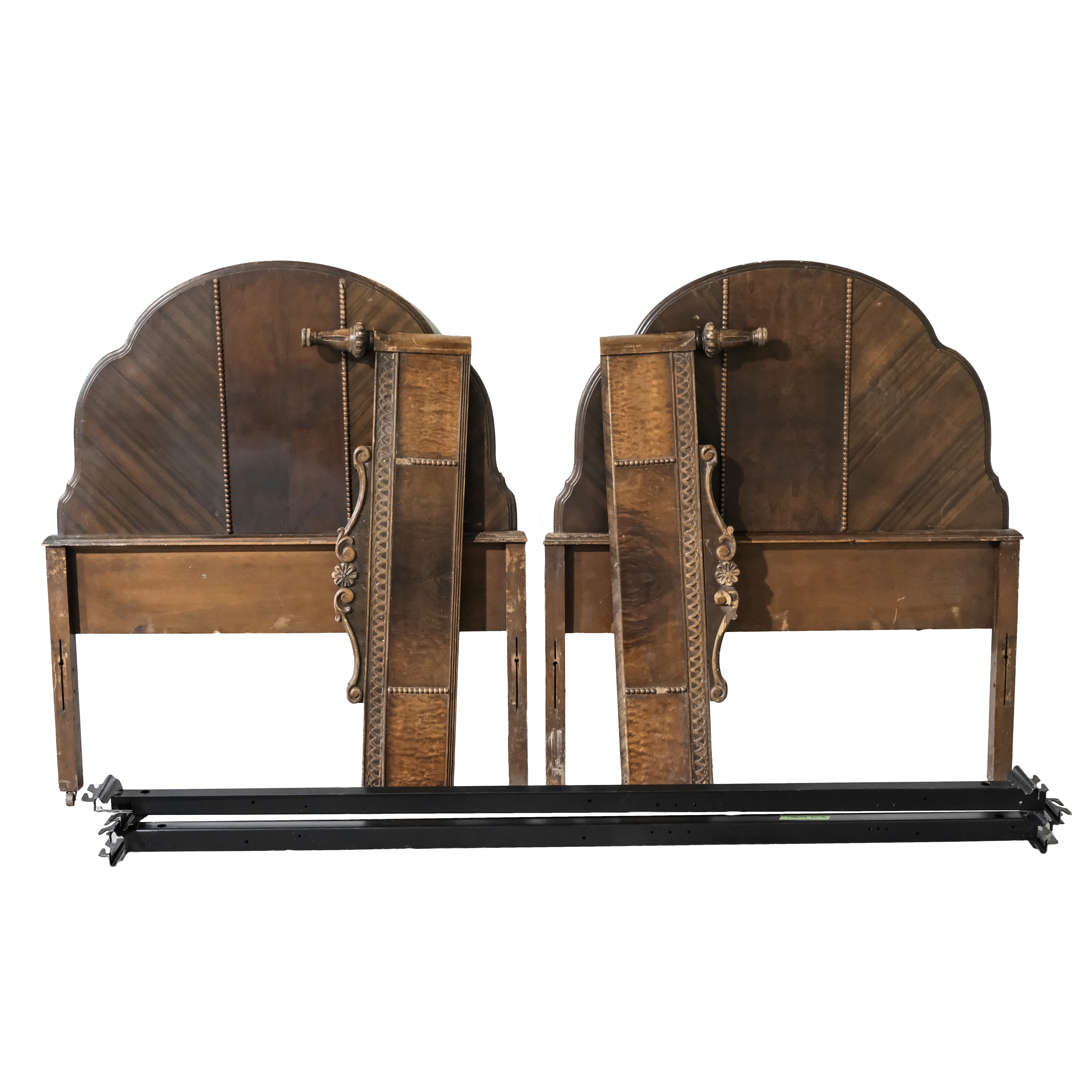 Circa 1930s Jacobean Style Twin Size Bed Frames