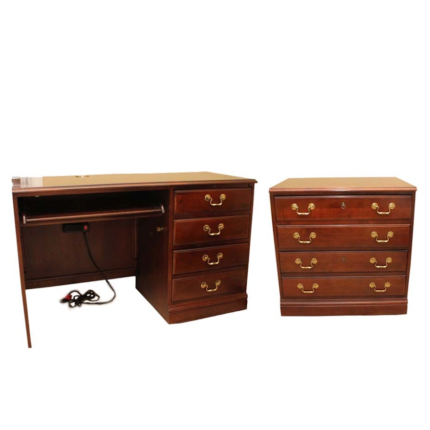 Hooker Cherry Desk and File Cabinet