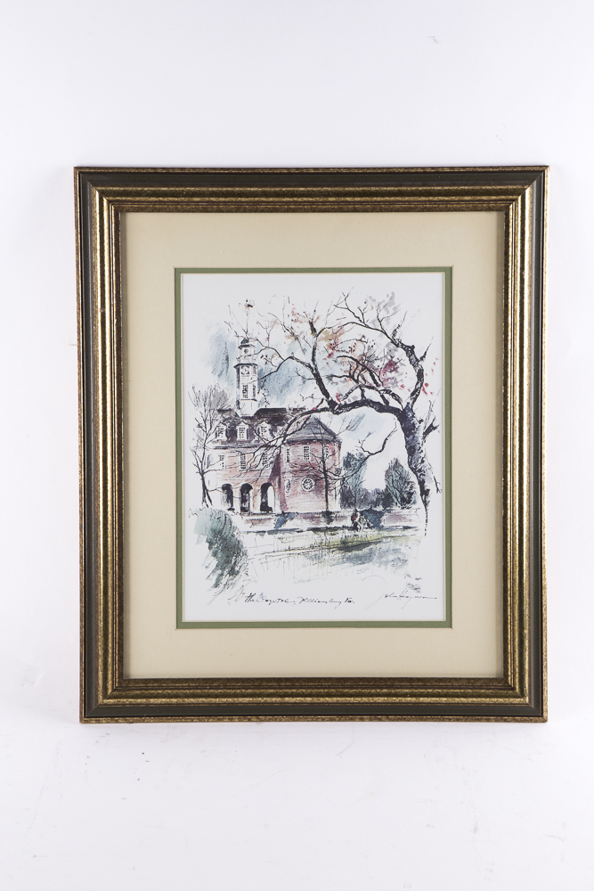 After John Haymson Offset Lithograph "The Capital, Williamsburg Va."