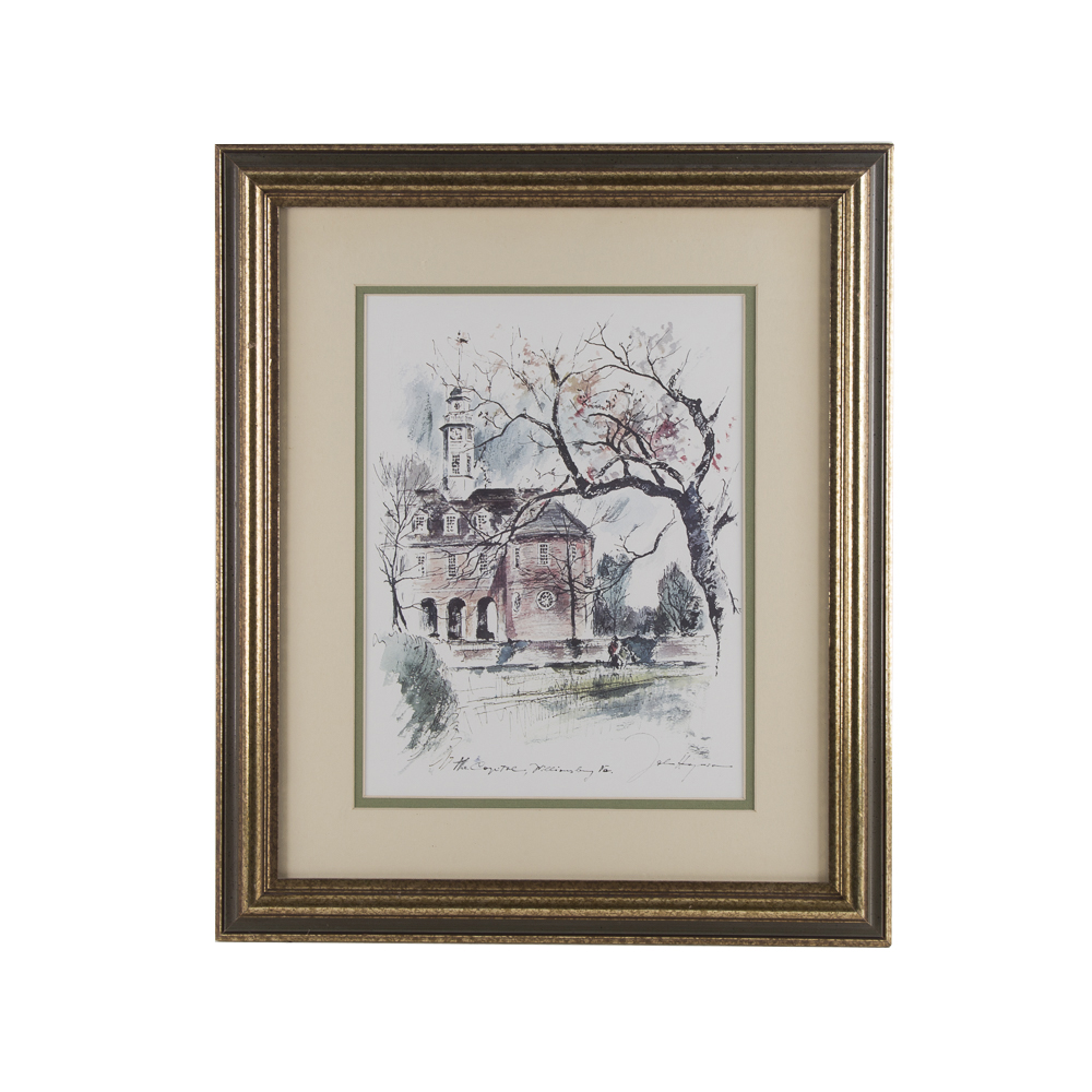 After John Haymson Offset Lithograph "The Capital, Williamsburg Va."