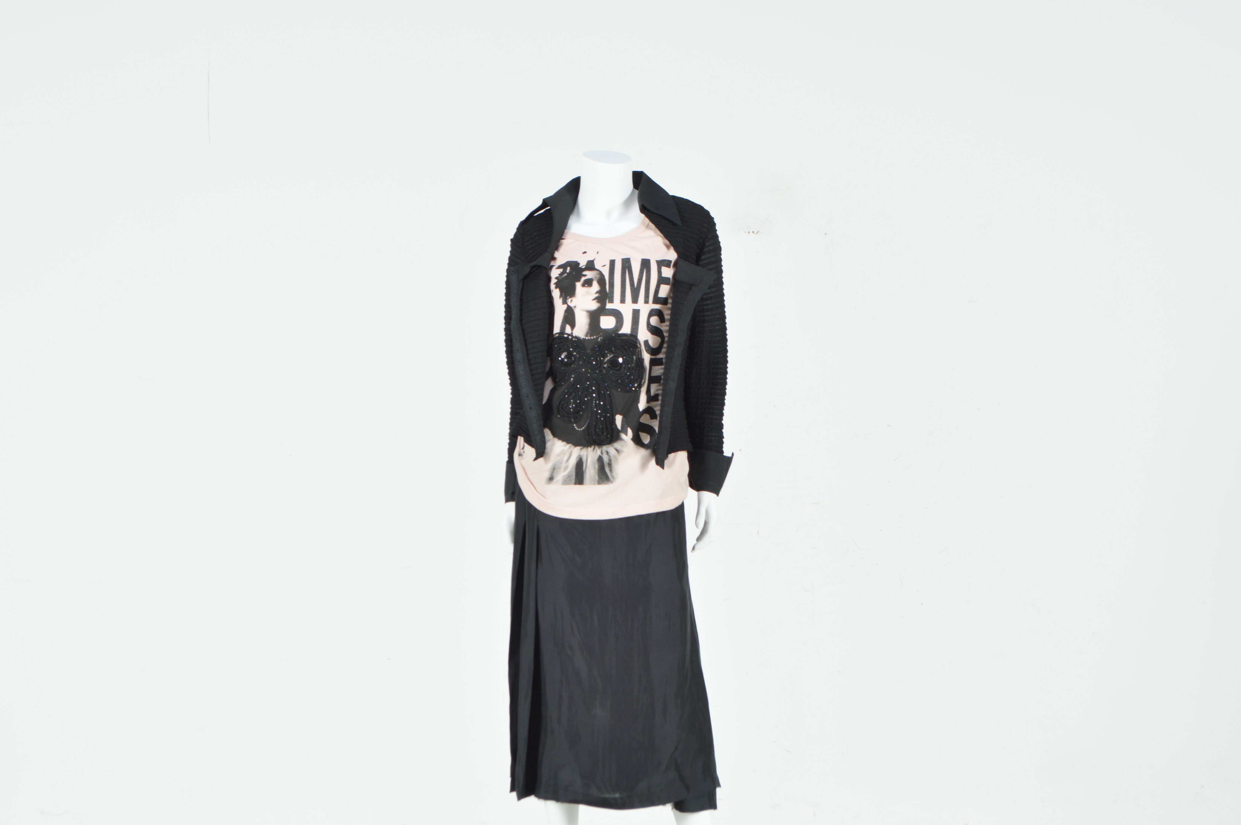Parisian T-Shirt with Fitted Jacket with Tulle, Silk and Lace Wrap Skirt