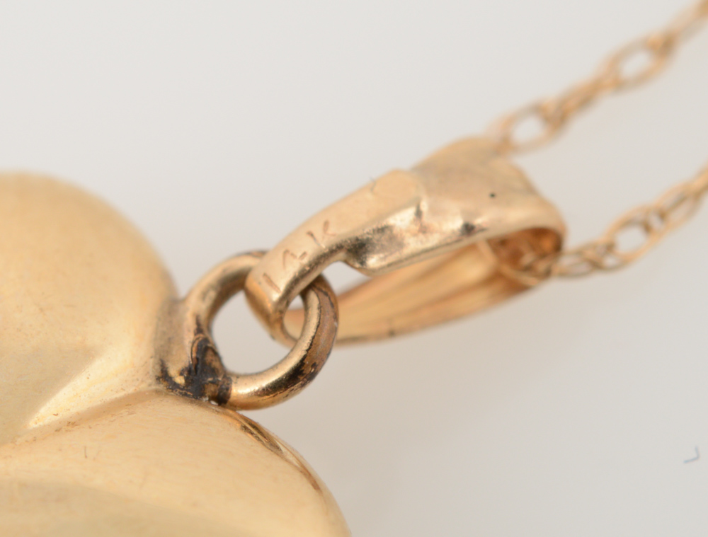 14K Yellow Gold and Diamond Heart Locket and Chain