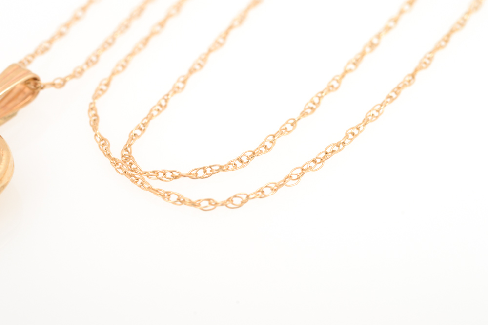 14K Yellow Gold and Diamond Heart Locket and Chain