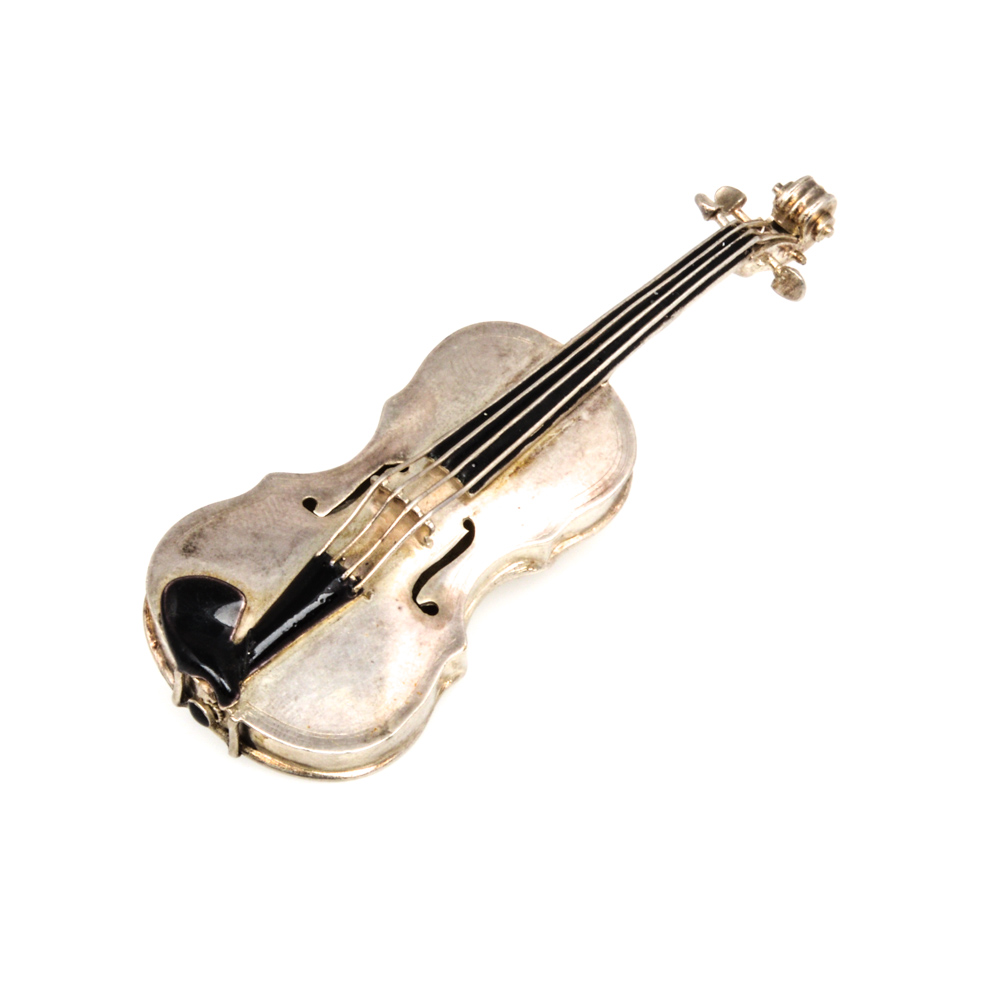 Sterling Silver Violin Brooch
