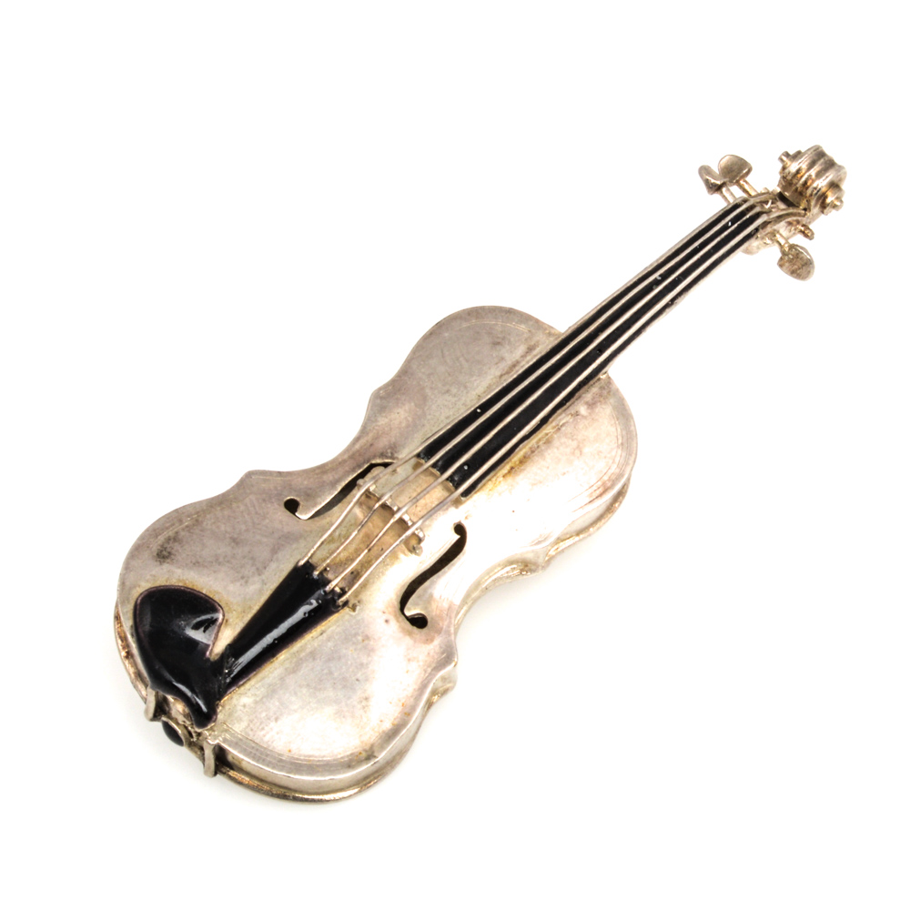 Sterling Silver Violin Brooch
