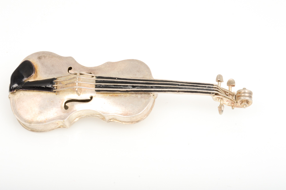 Sterling Silver Violin Brooch