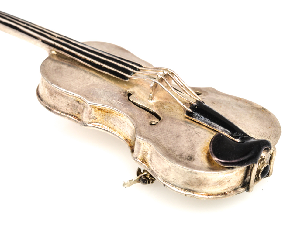 Sterling Silver Violin Brooch