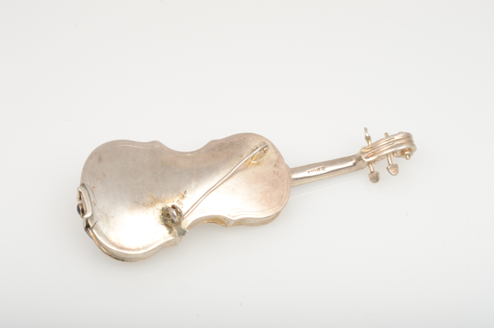 Sterling Silver Violin Brooch