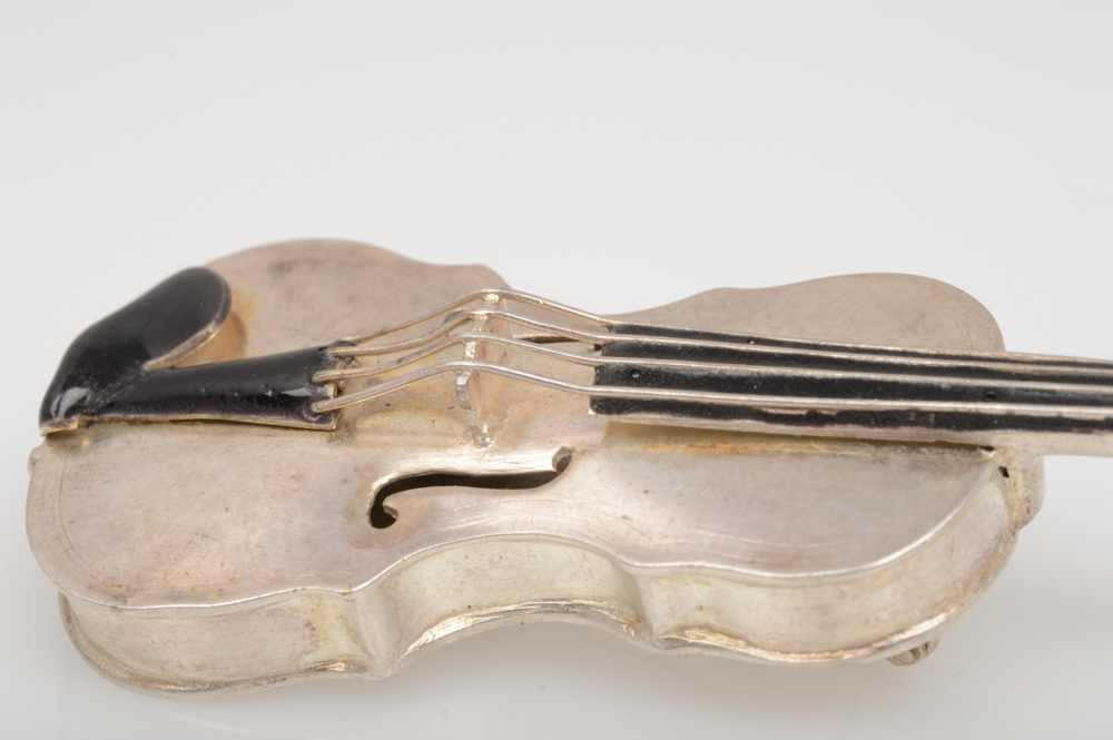 Sterling Silver Violin Brooch