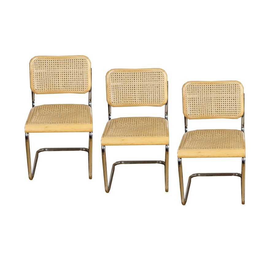 "Cesca" Caned Cantilever Dining Chairs After Marcel Breuer