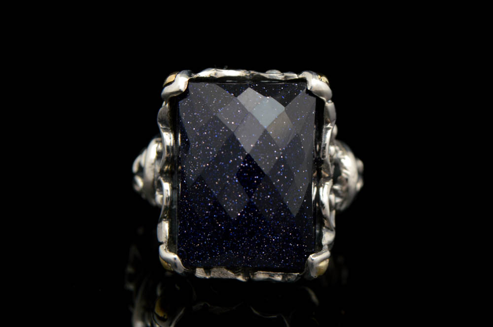 Robert Manse Sterling Silver, 18K Gold and Blue Goldstone Ring