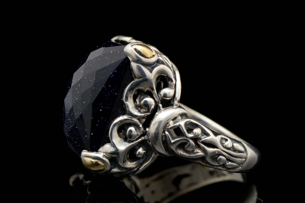 Robert Manse Sterling Silver, 18K Gold and Blue Goldstone Ring