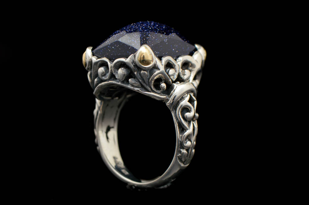 Robert Manse Sterling Silver, 18K Gold and Blue Goldstone Ring