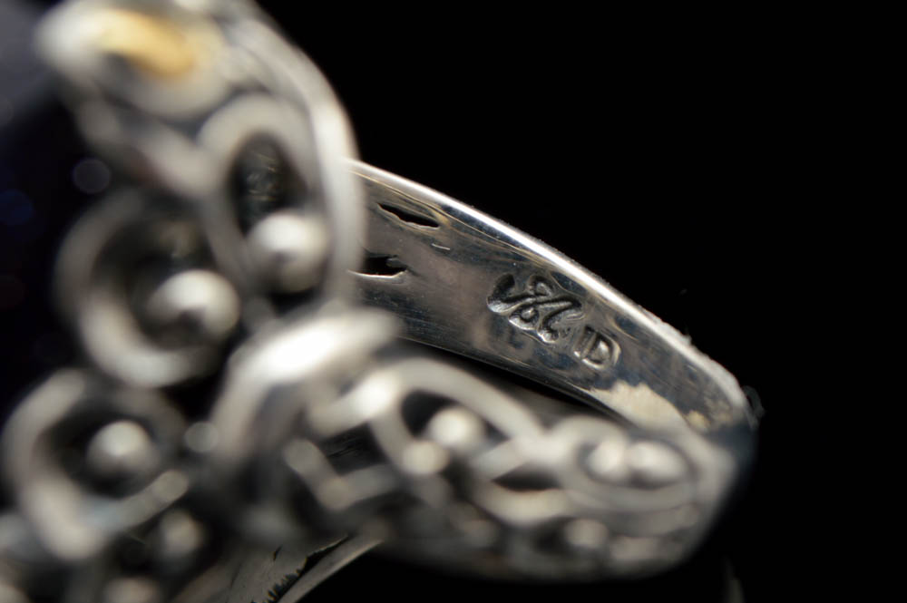 Robert Manse Sterling Silver, 18K Gold and Blue Goldstone Ring