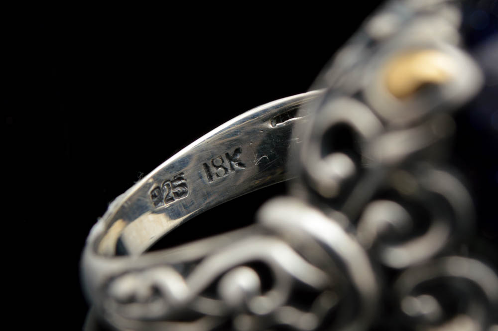 Robert Manse Sterling Silver, 18K Gold and Blue Goldstone Ring